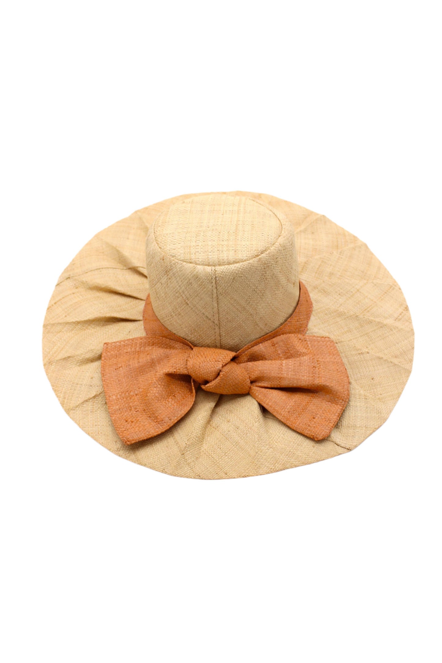 Fan Pleated Straw Sun Hat with Big Bow: Red