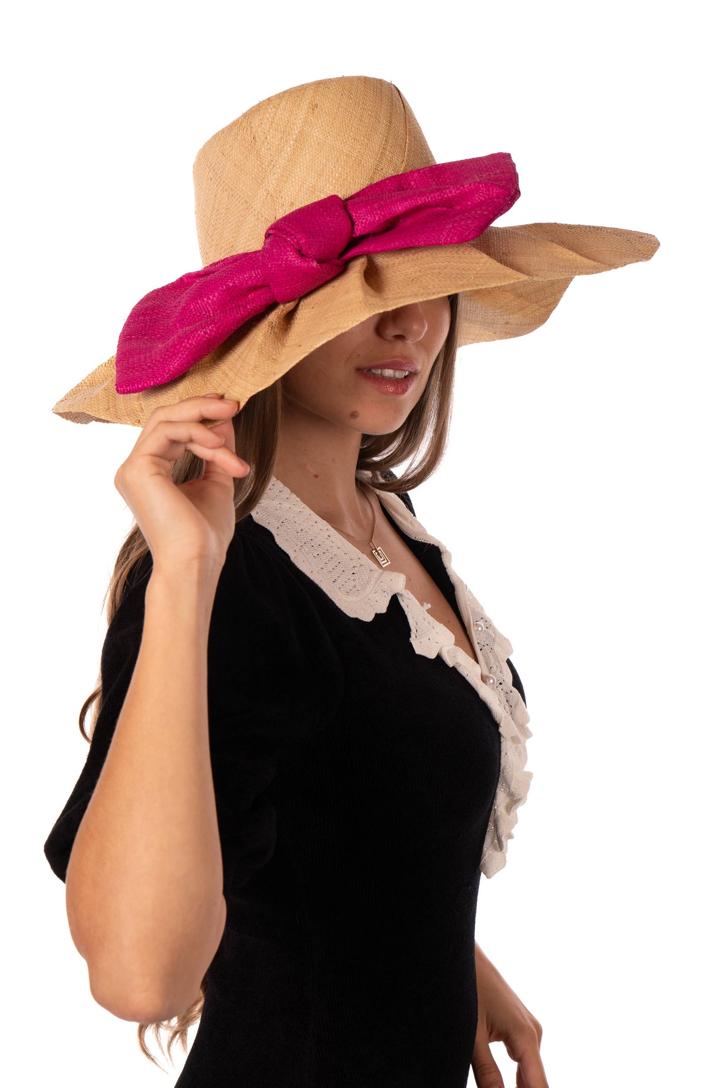 Fan Pleated Straw Sun Hat with Big Bow: Red