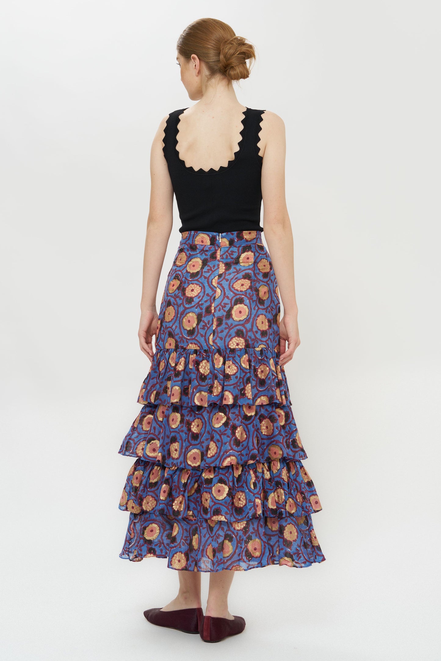 Oliphant Verona Print Ruffle Skirt | Blue & Gold