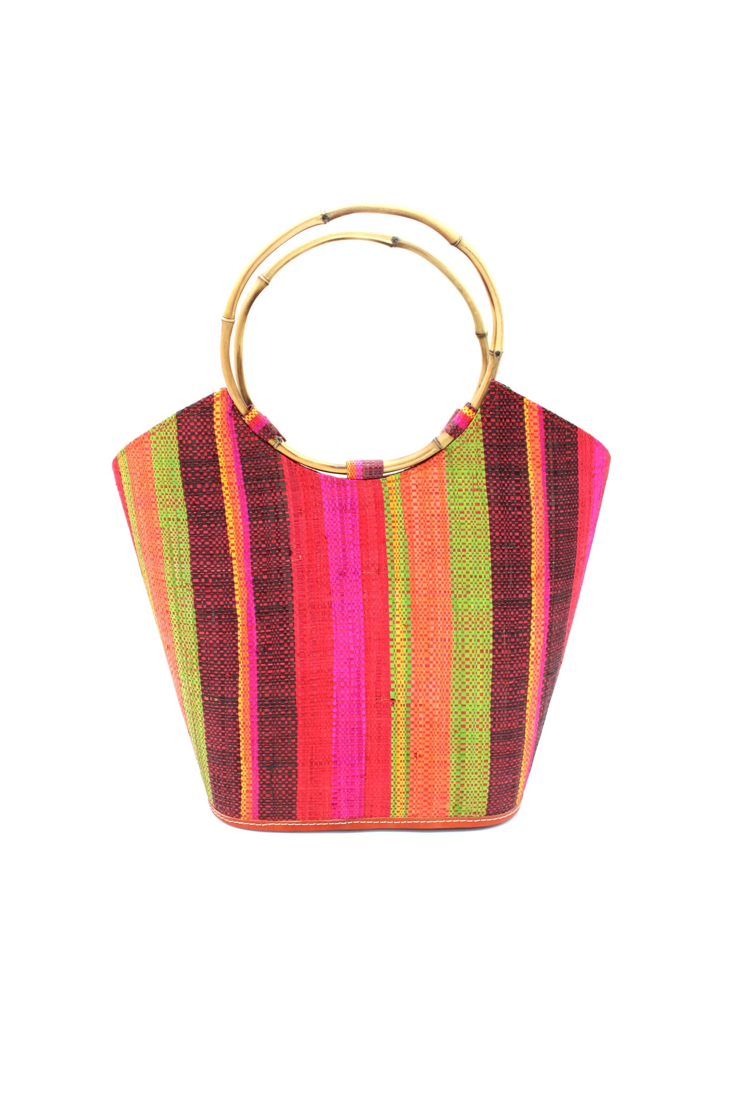 Carmen Straw Bucket Bag with Bamboo Handles: Teal