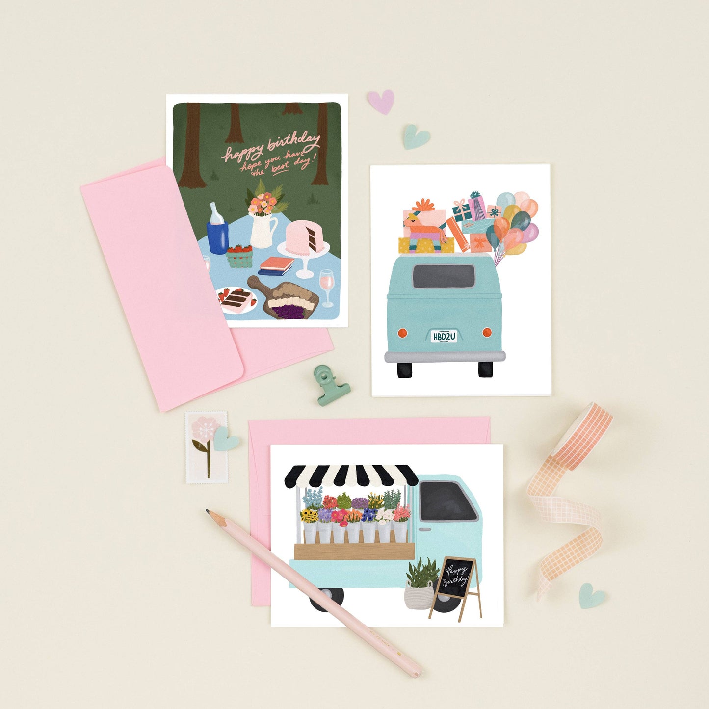 Flower Truck Birthday Greeting Card
