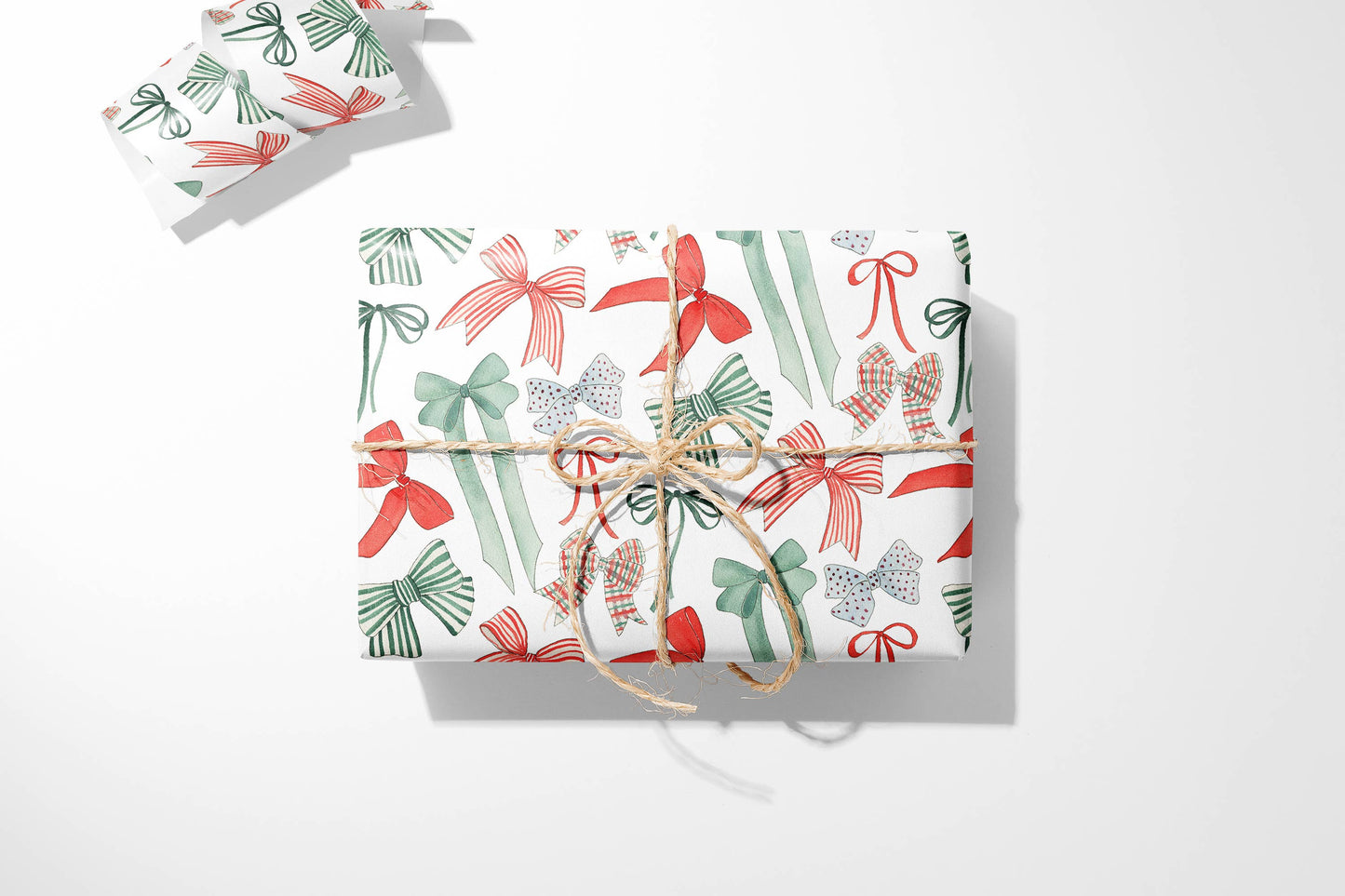 Red and Green Christmas Bows Wrapping Paper - 3 Sheet Roll
