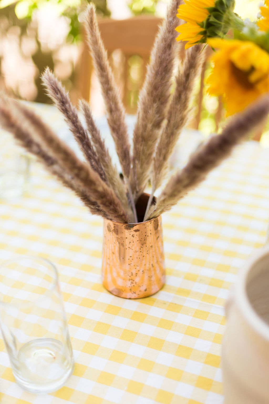 Yellow Ruffled Gingham Tablecloth: 70" Round