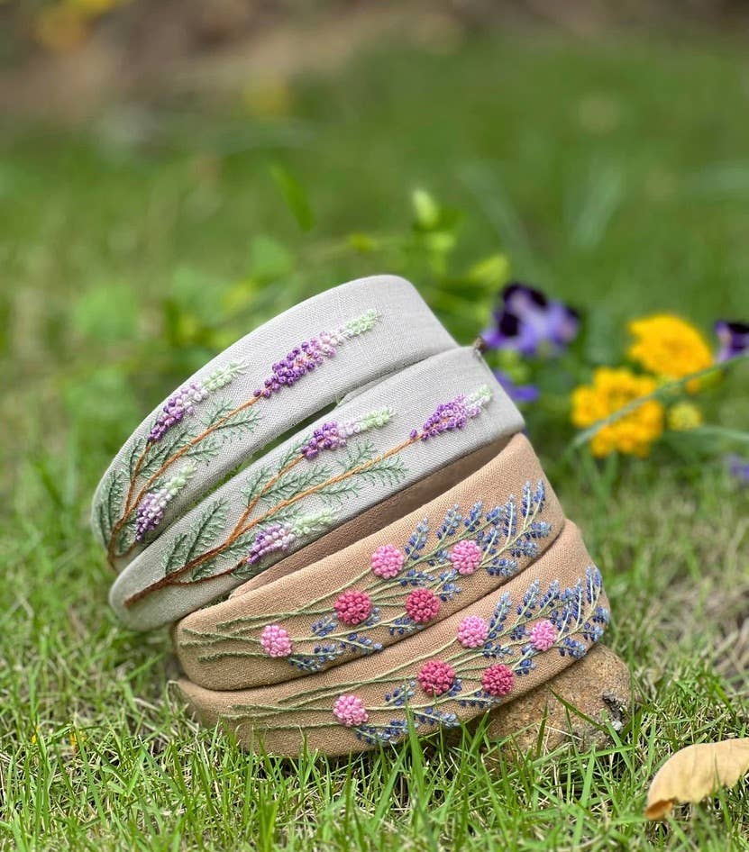 Spring Floral Embroidered Headband Hydrangea - Pale Pink