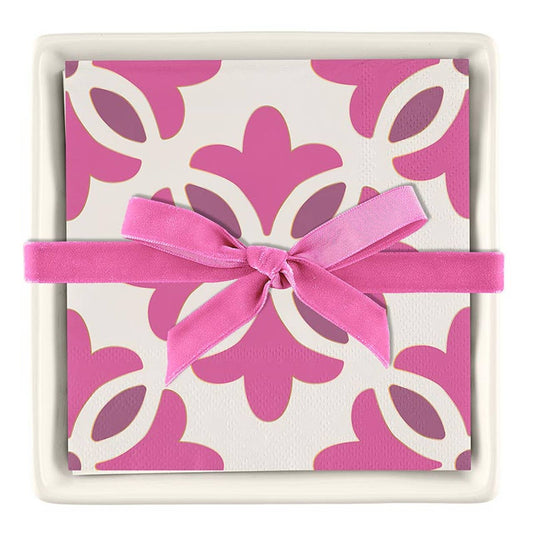 Ceramic Napkin Tray & Napkins - Moroccan Tiles