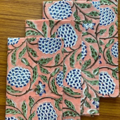 Dark Salmon Pink, Sage Green, Delft Blue Cotton Napkins: Set of 12 20x20 inch