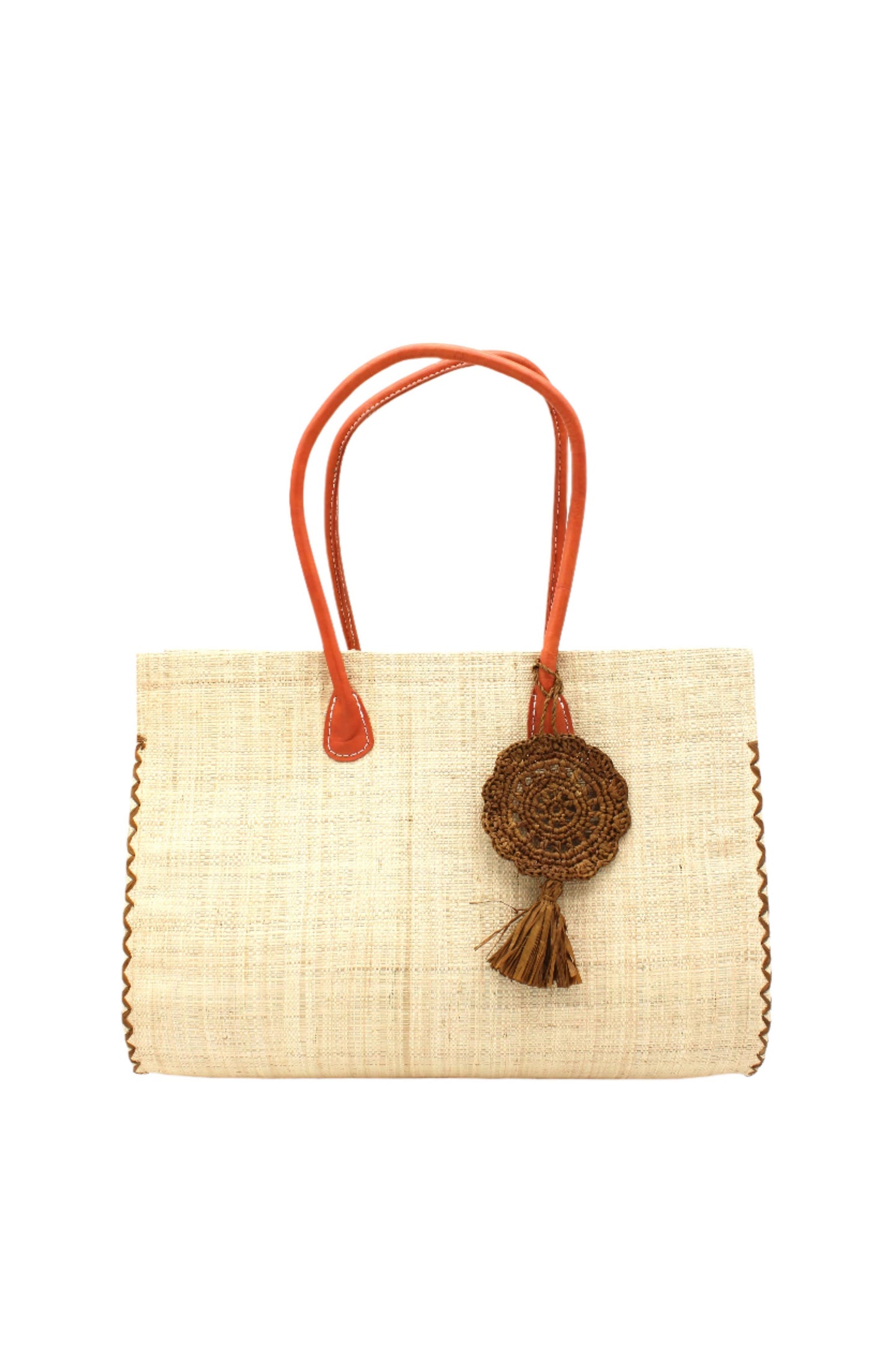 Monte Carlo Big Straw Beach Bag with Dreamcatcher Tassel: Large / Natural