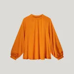 Summum Mock Neck Silk Blouse in Orange