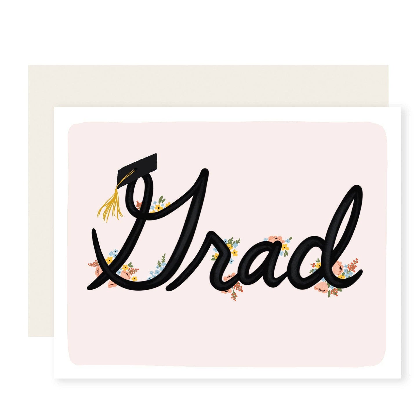 Cursive Grad Flowers Greeting Card