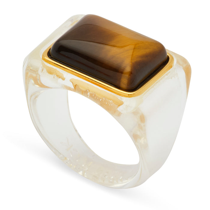 Lucas Jack Clear Resin & Tiger Eye Ring