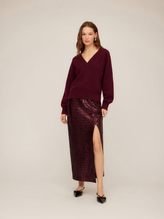 Fifteen Twenty Heather V-Neck Sweater in Wine