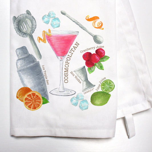 Illustrated Recipe of a Cosmopolitan Dish Towel