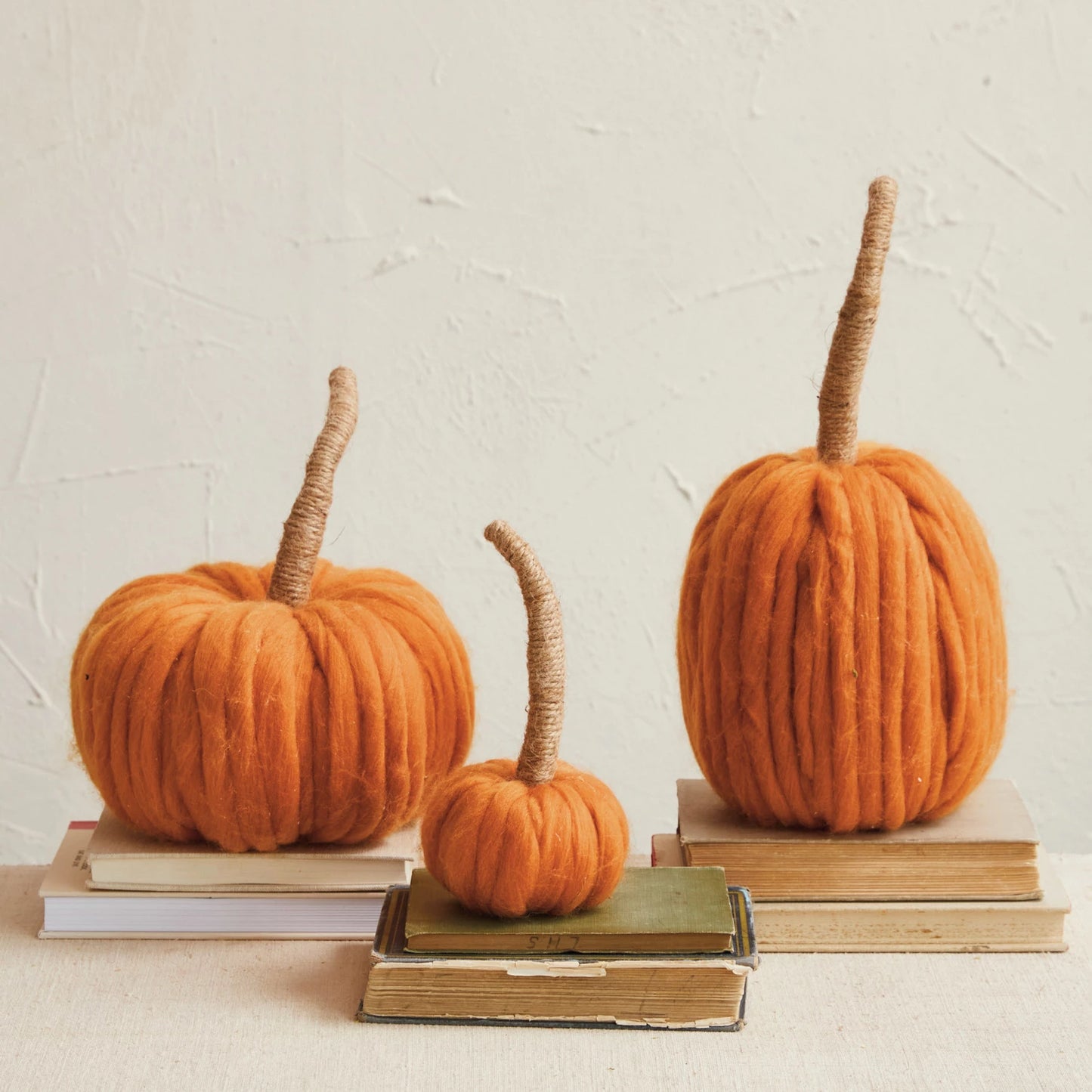 Round Wool Pumpkin with Jute Wrapped Stem