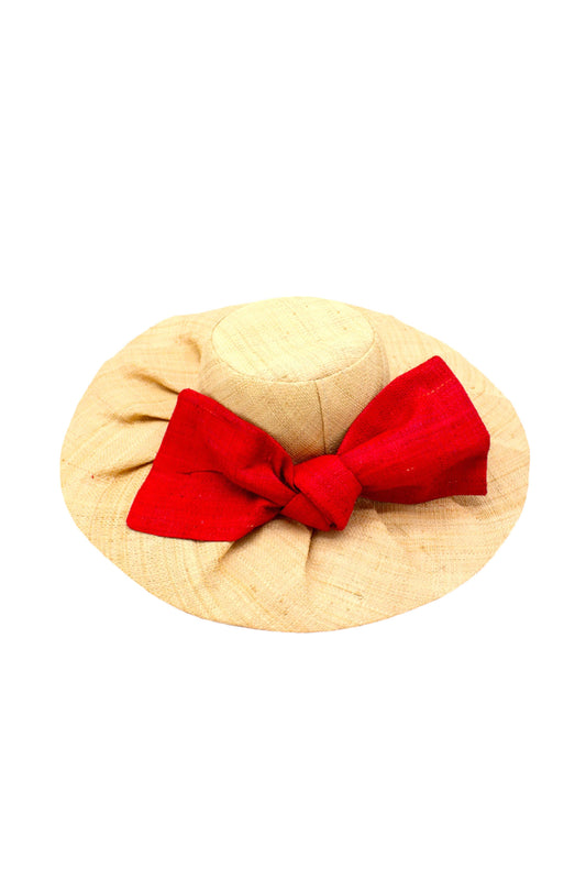 Fan Pleated Straw Sun Hat with Big Bow: Red