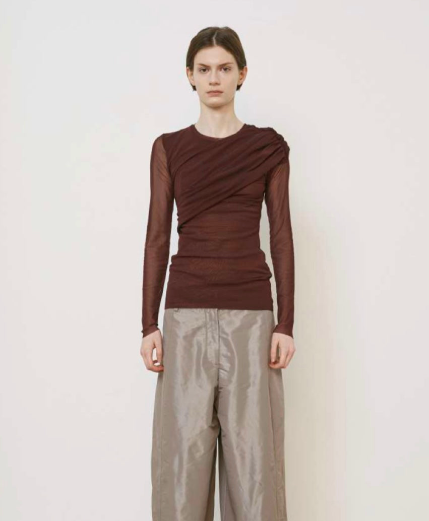 Mei Mei J Mesh Rushed Top | Burgundy