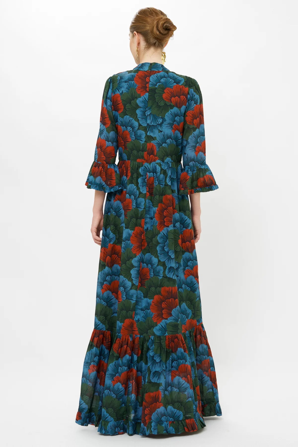 Oliphant Madrid Blue High Neck Bell Sleeve Maxi