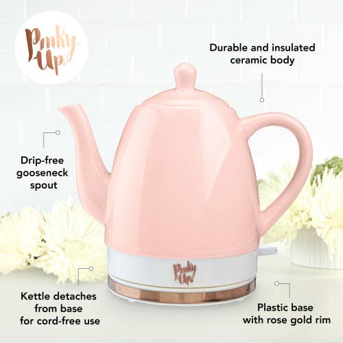 Pinky Up - Noelle™ Ceramic Electric Gooseneck Tea Kettle - 50oz - Pink