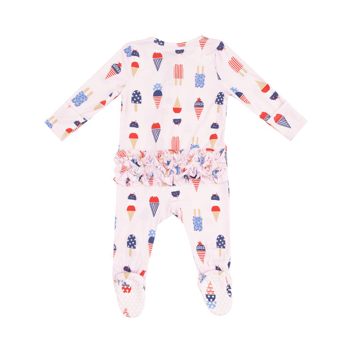 Pink American Ice Cream 2 Way Ruffle Back Zipper Footie