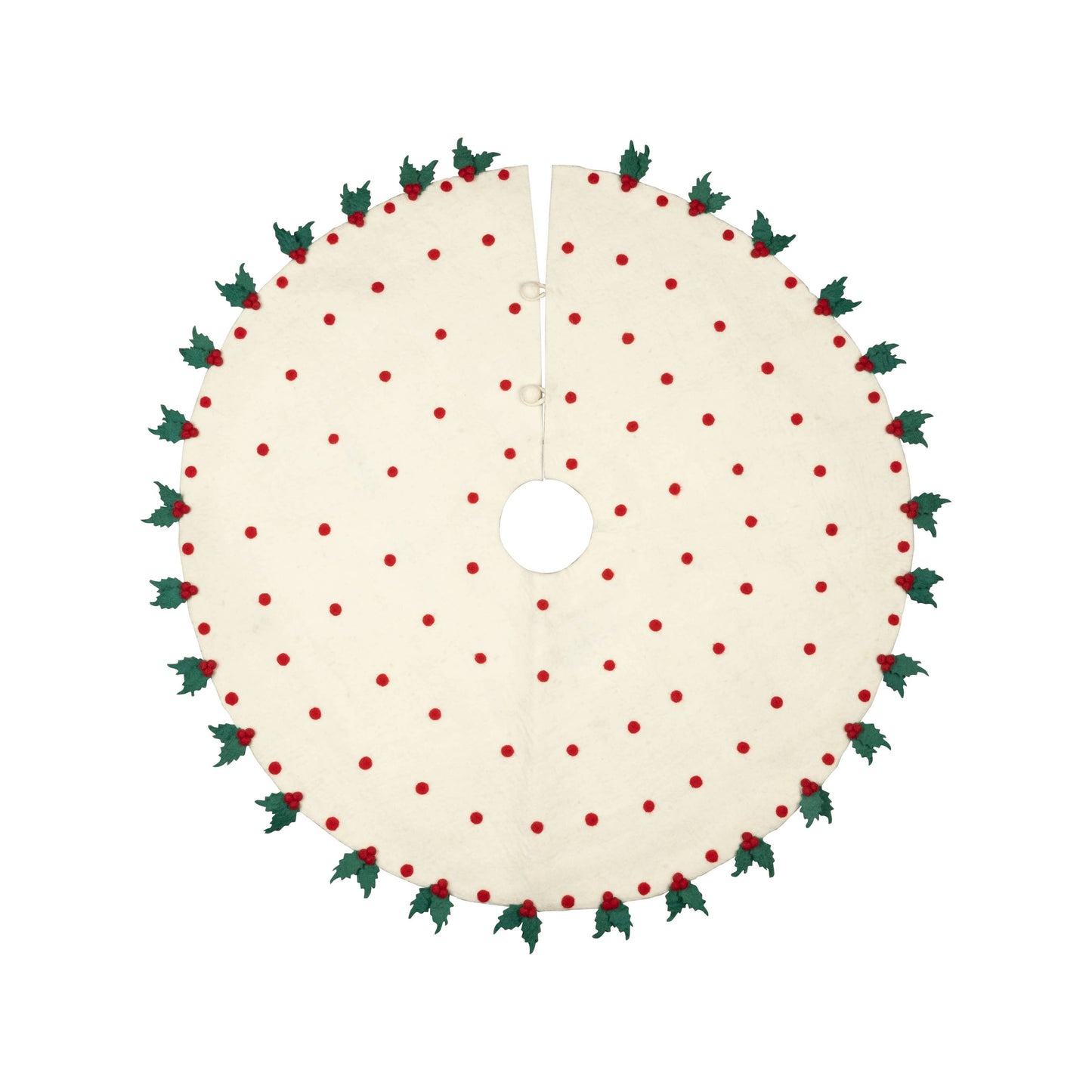 White Tree Skirt w/ Red Dots & Holly Trim