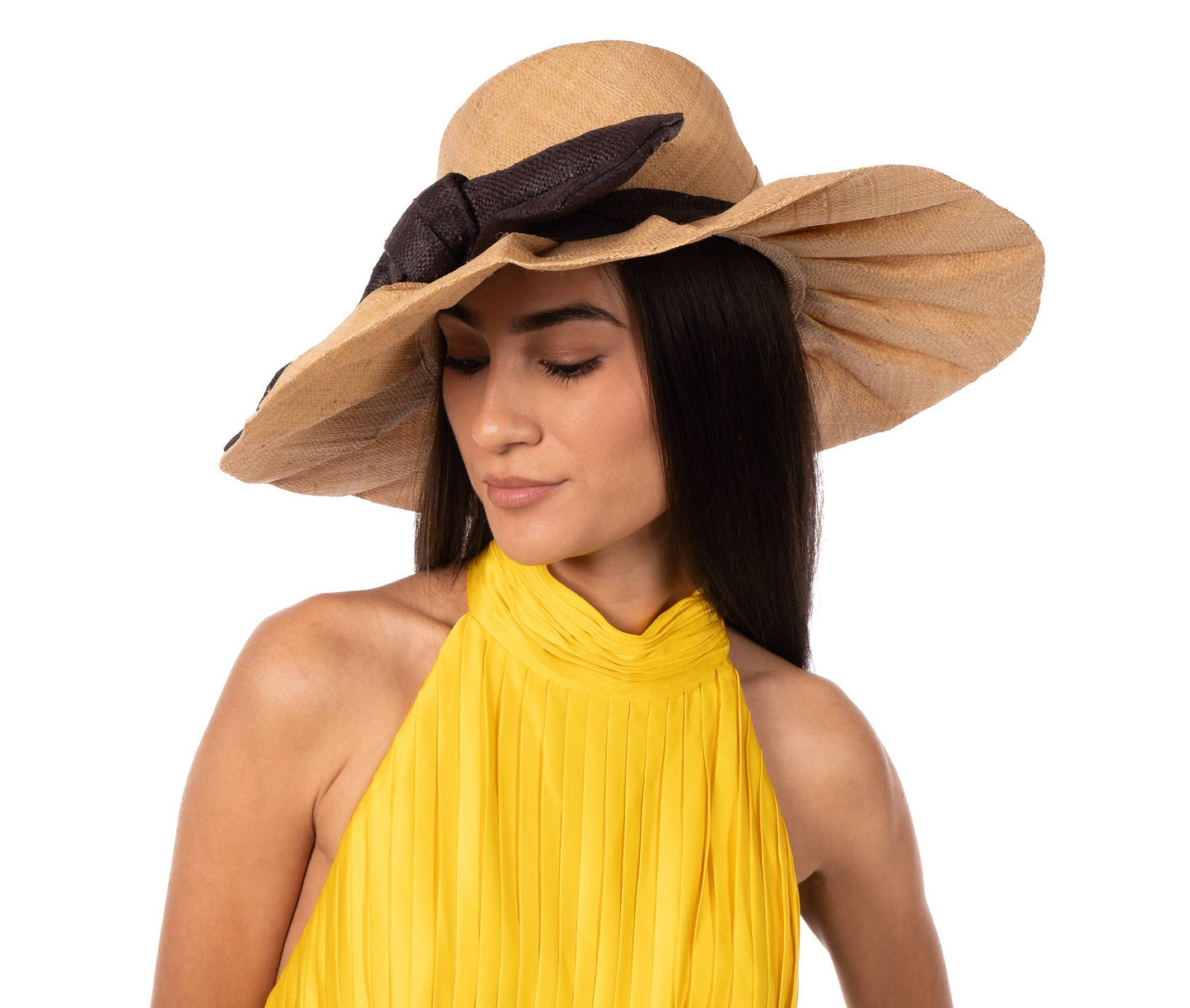 Fan Pleated Straw Sun Hat with Big Bow: Red