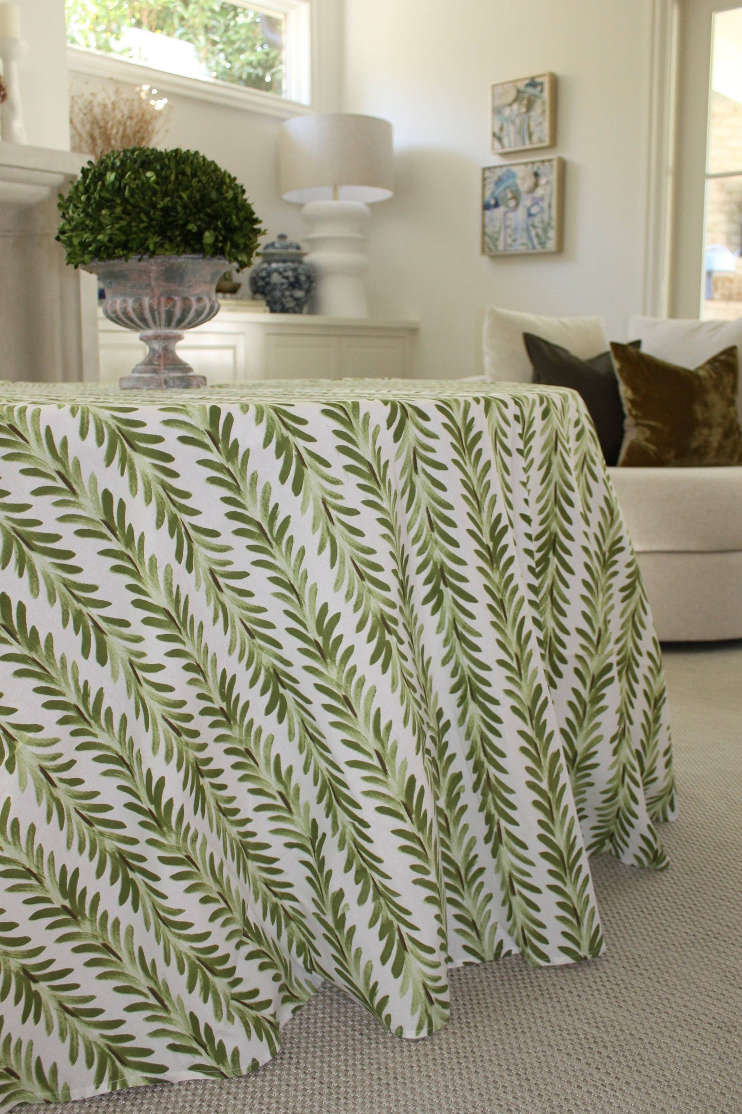 Ferns Tablecloth in Moss Green: 120" Round