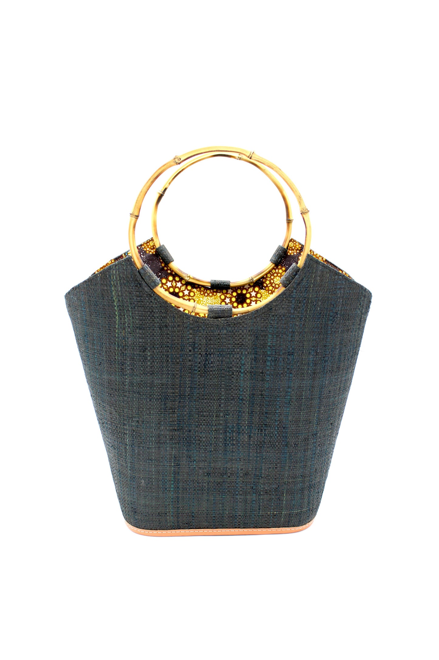 Carmen Straw Bucket Bag with Bamboo Handles: Teal