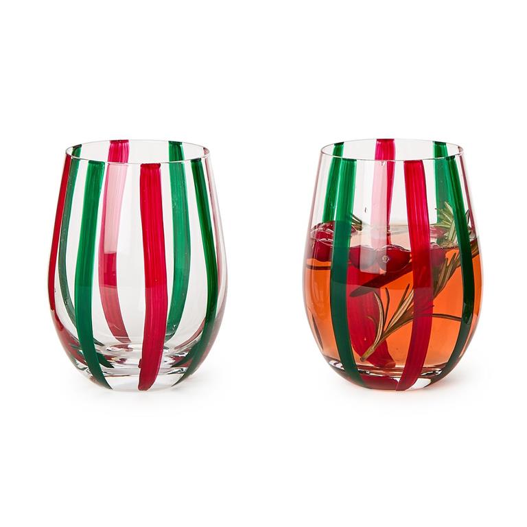 Striped Stemless Wine Glass