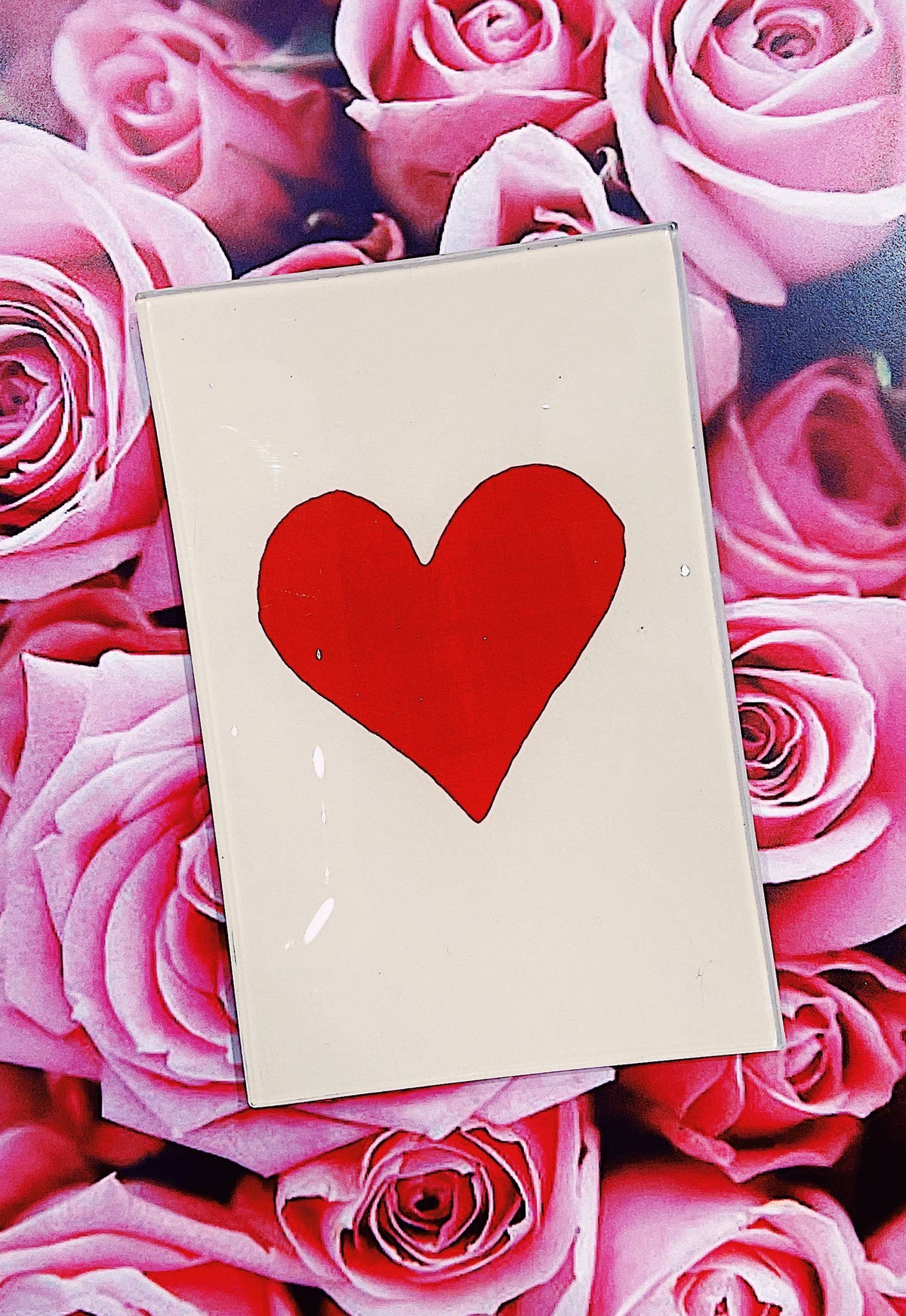 Ben's Garden Red Long Heart Decoupage Glass Tray 4"X 6"