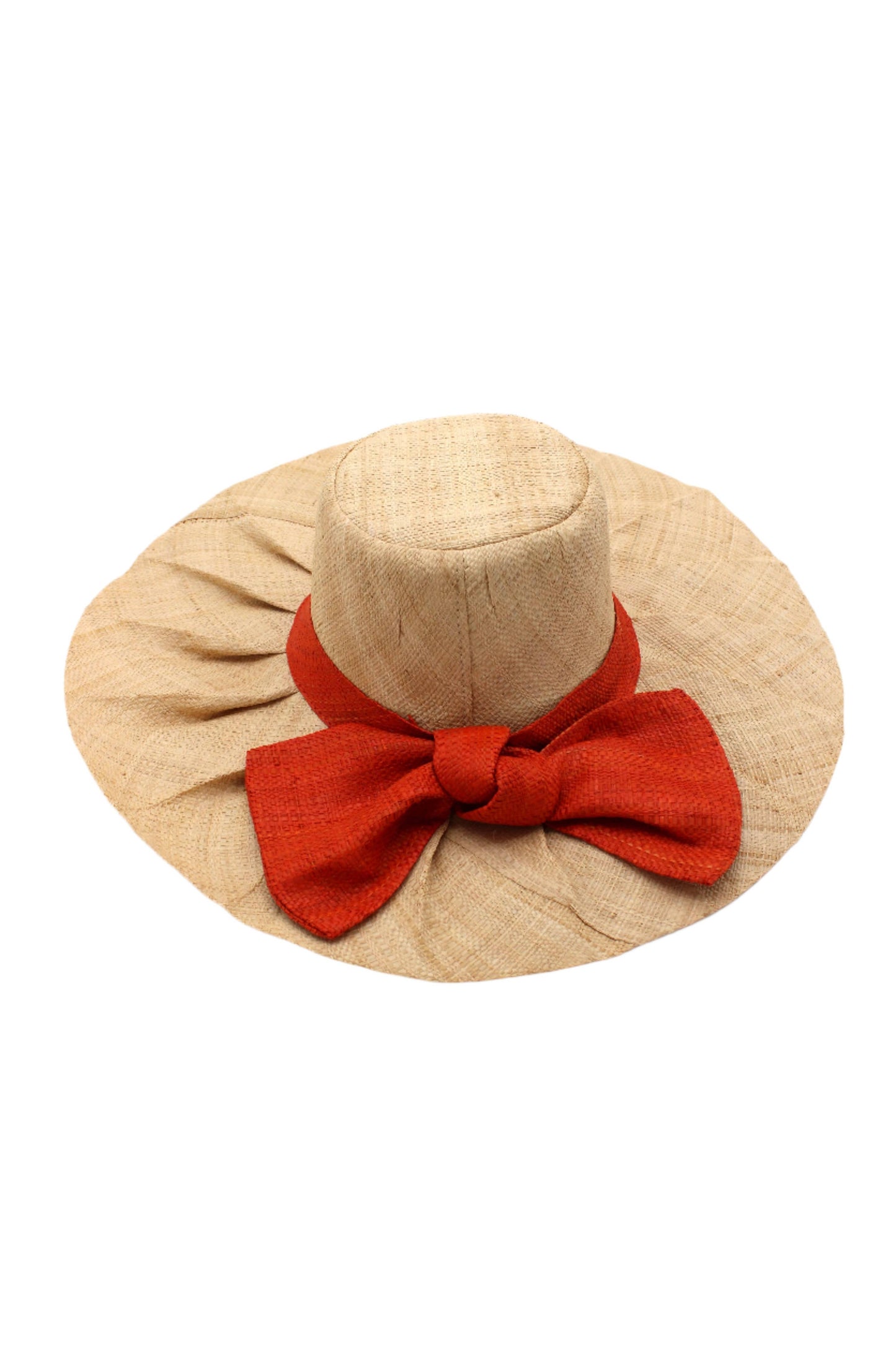 Fan Pleated Straw Sun Hat with Big Bow: Red