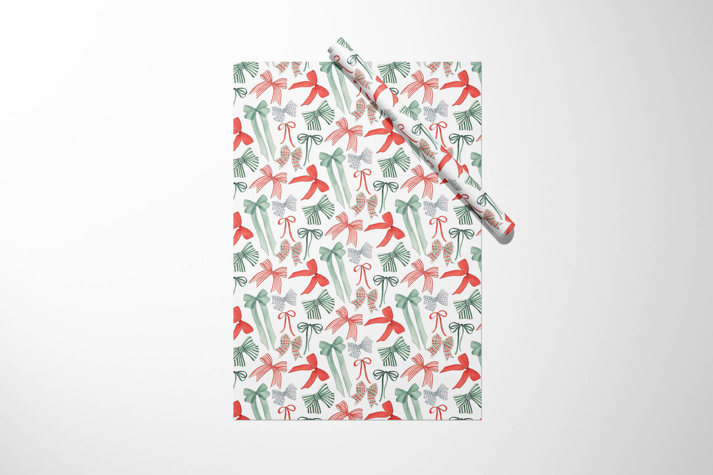Red and Green Christmas Bows Wrapping Paper - 3 Sheet Roll