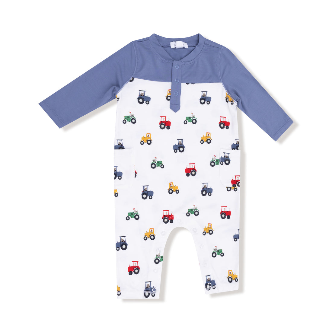 Angel Dear Mini Tractors Romper with Contrast Sleeves