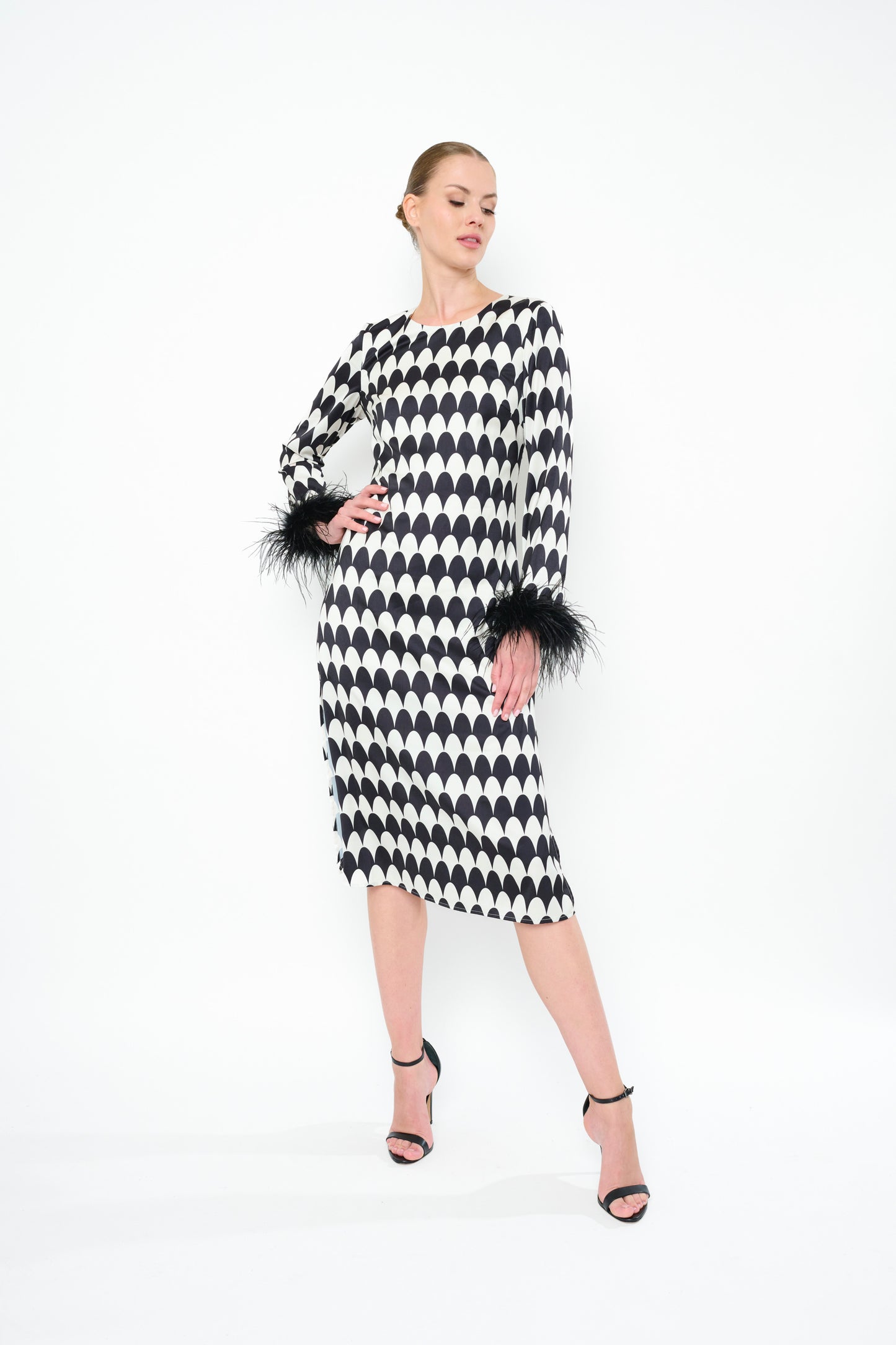 Flora Bea Ferris Black and Ivory Print Dress