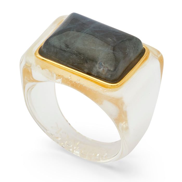 Lucas Jack Clear Resin & Labradorite Ring