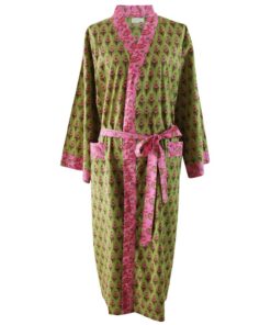 Lime Green & Pink Small Block Print Robe