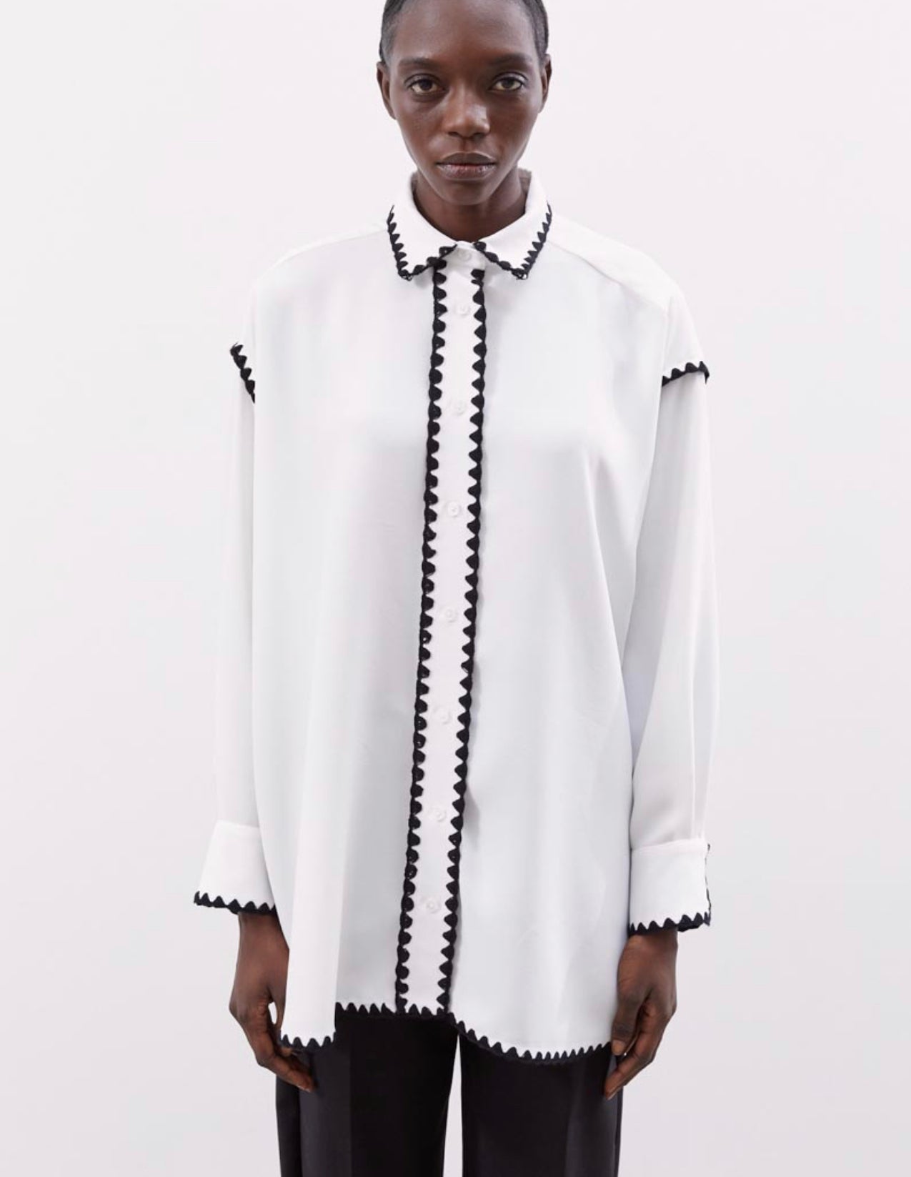 Mei Mei J Oversized Embroidered Top in White and Black