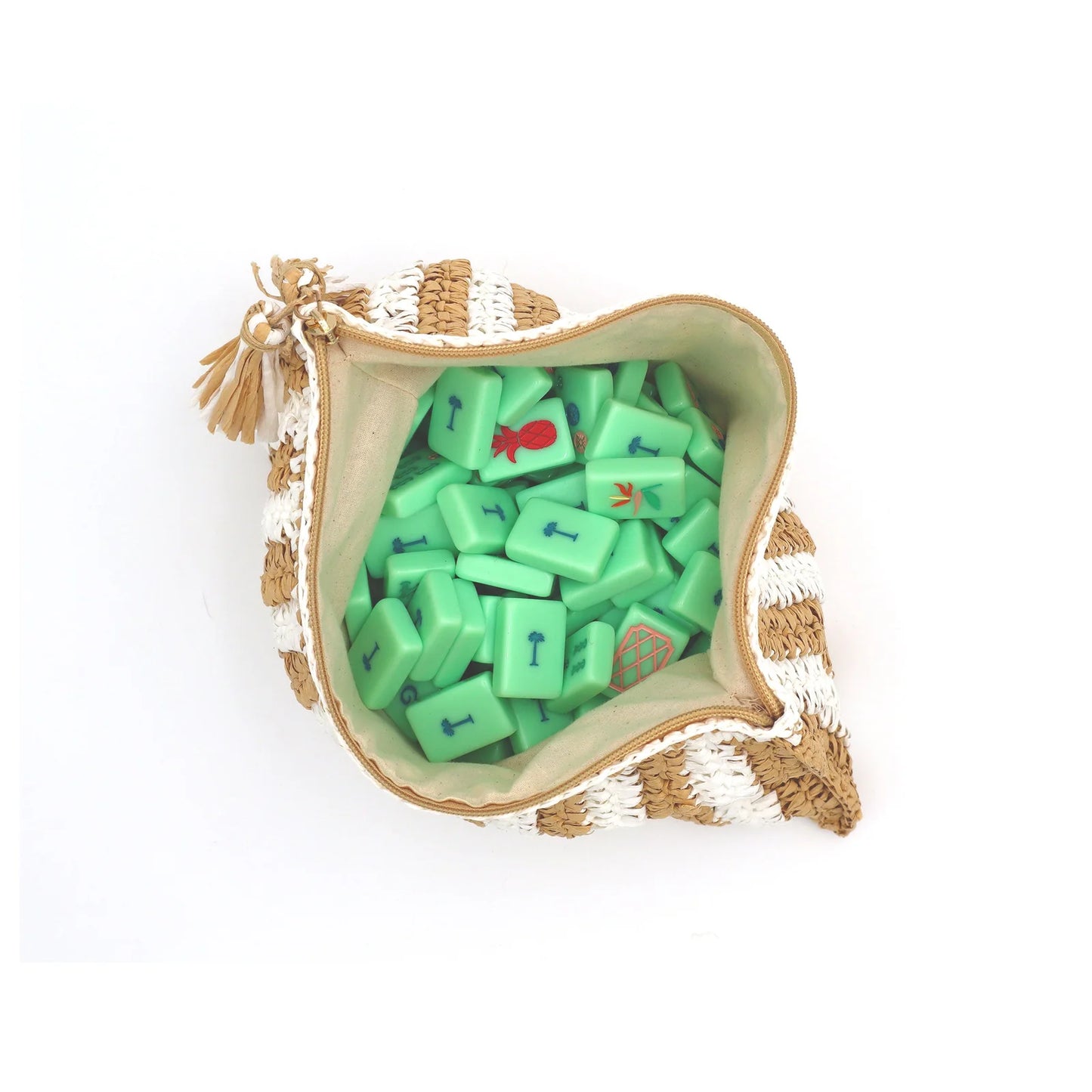 The Mahjong House Raffia Tile Bag | White & Natural