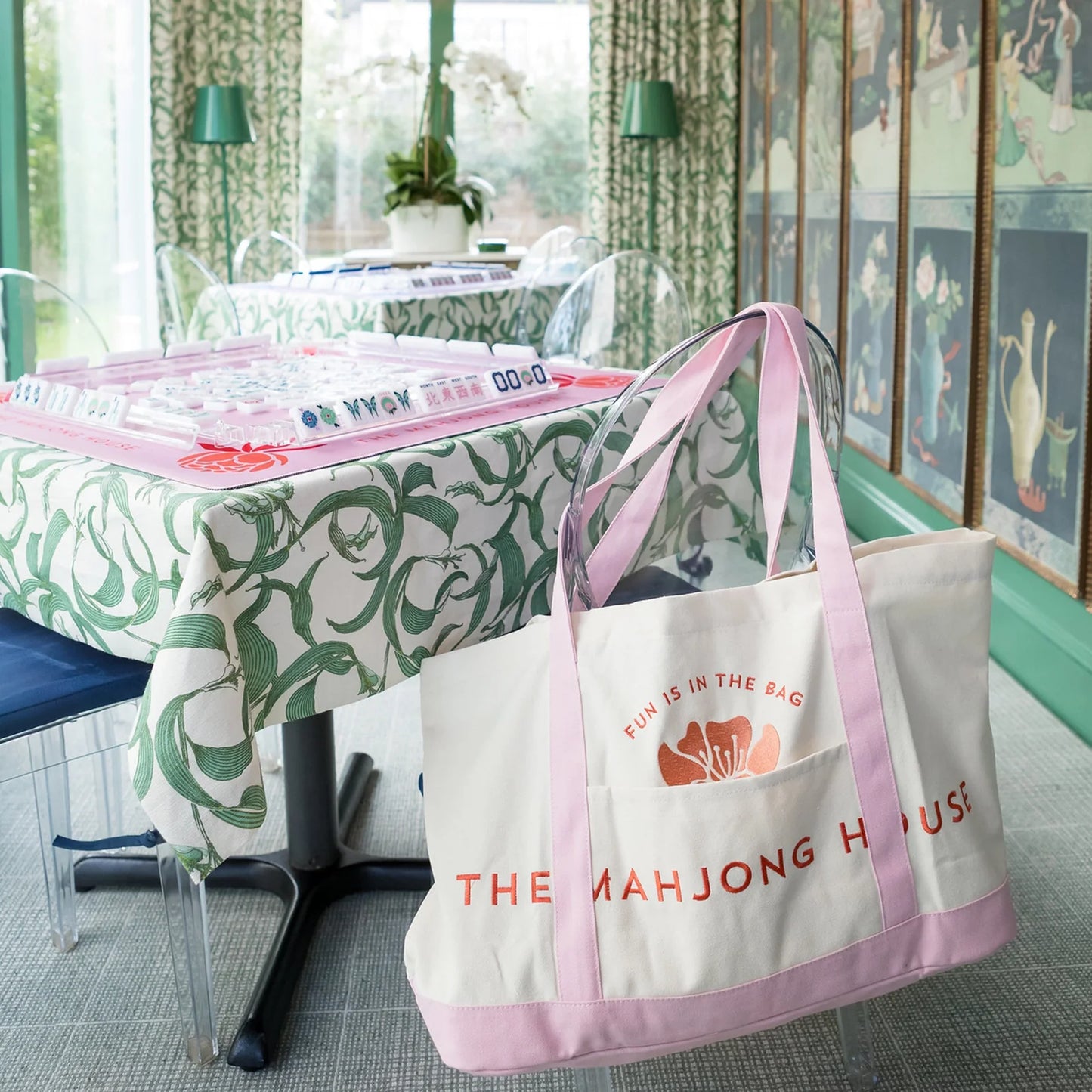 The Mahjong House Canvas Carry All Tote | Pink