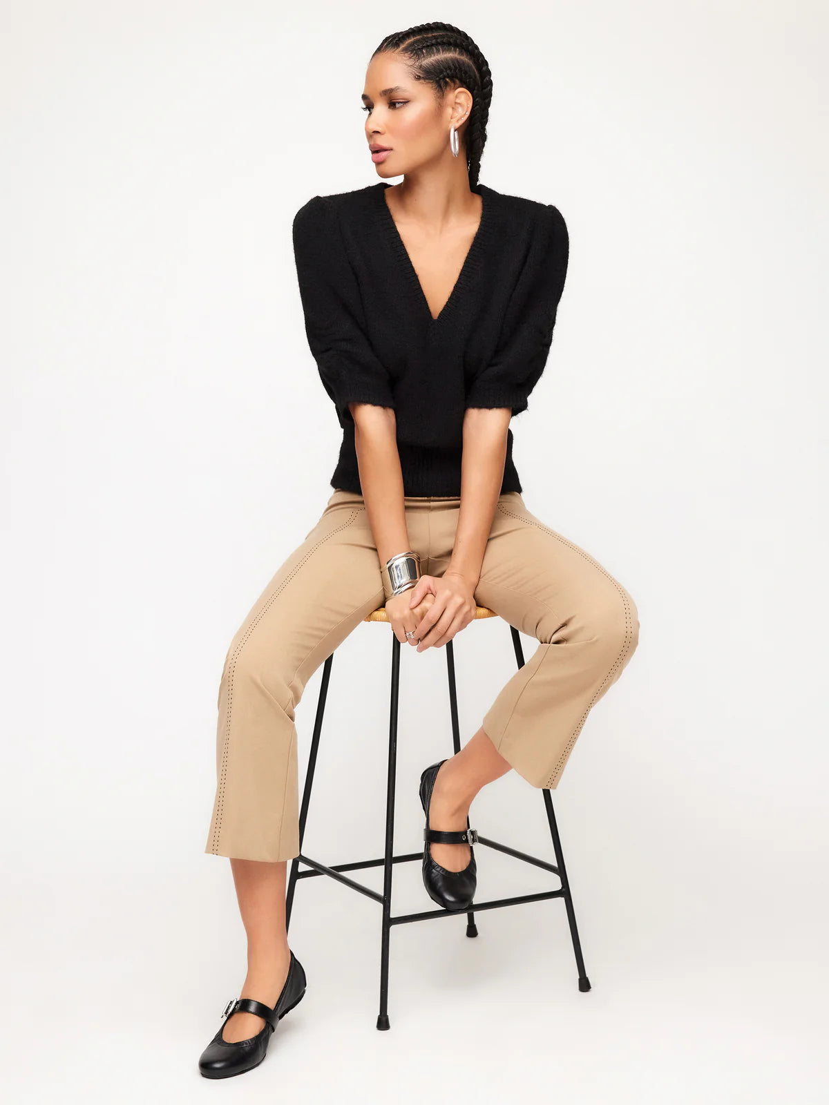 Fifteen Twenty Bennet Shirred Sleeve Sweater in Black