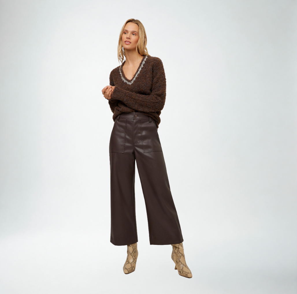 Fifteen Twenty Rylee Cropped Pant | Brown Faux Leather
