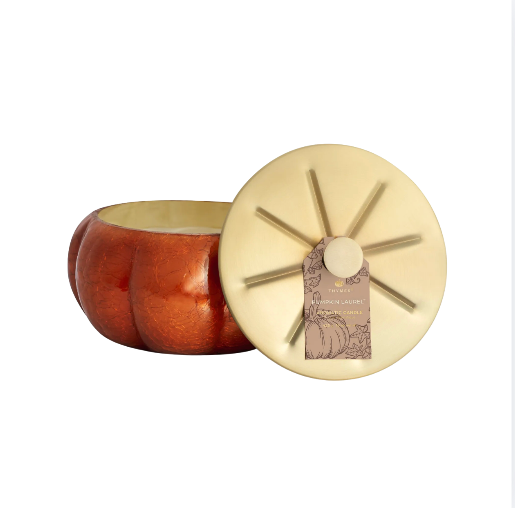 Thymes Large Glass Candle | Pumpkin Laurel 15 Oz