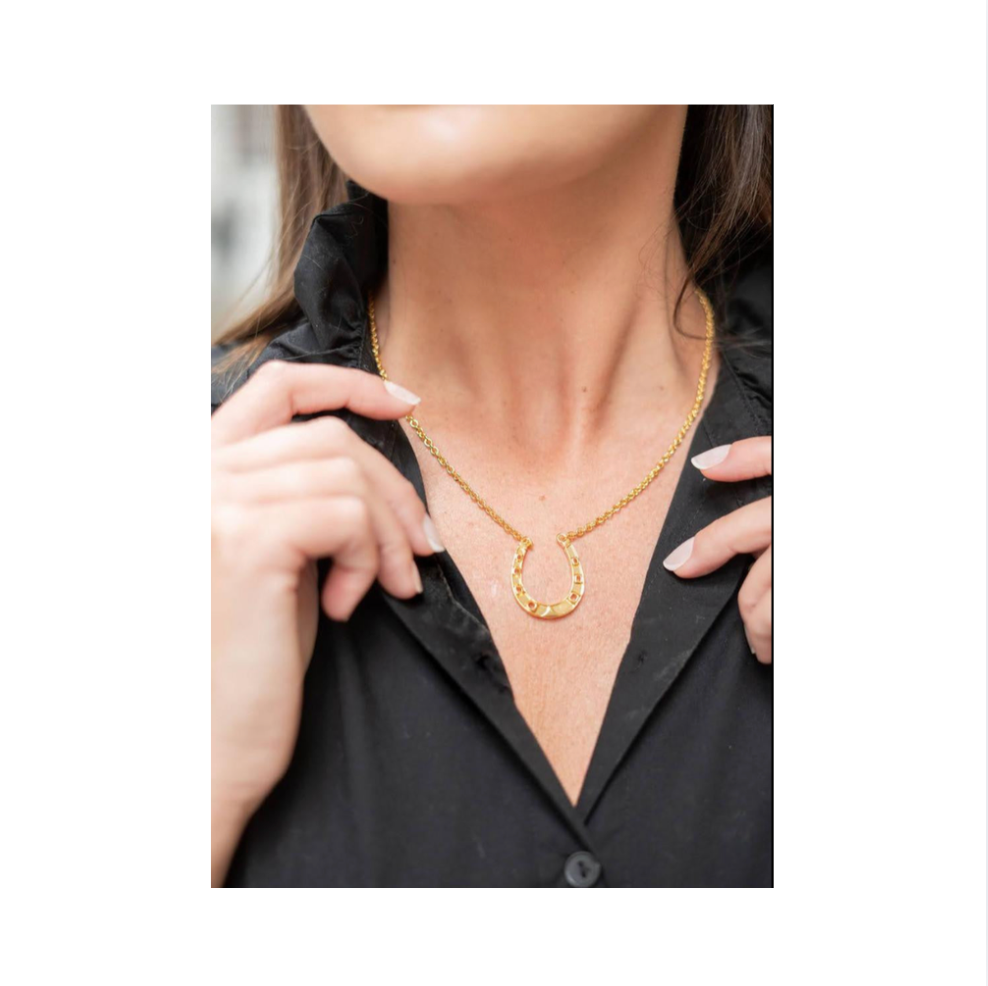 Horseshoe Necklace With Paper Clip Chain | Gold