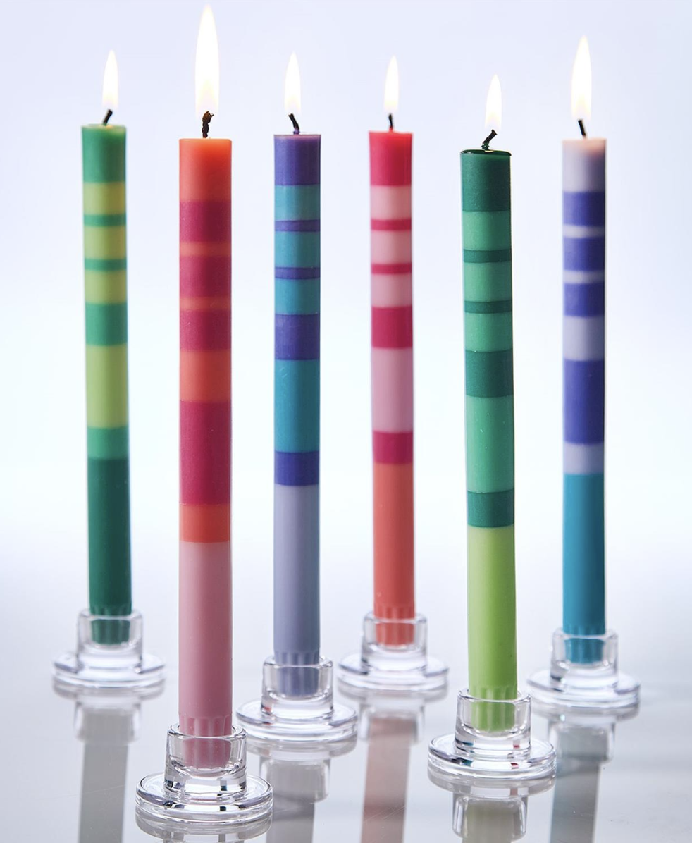 Stripe and Glow Multi Layer Taper Candle | Pink