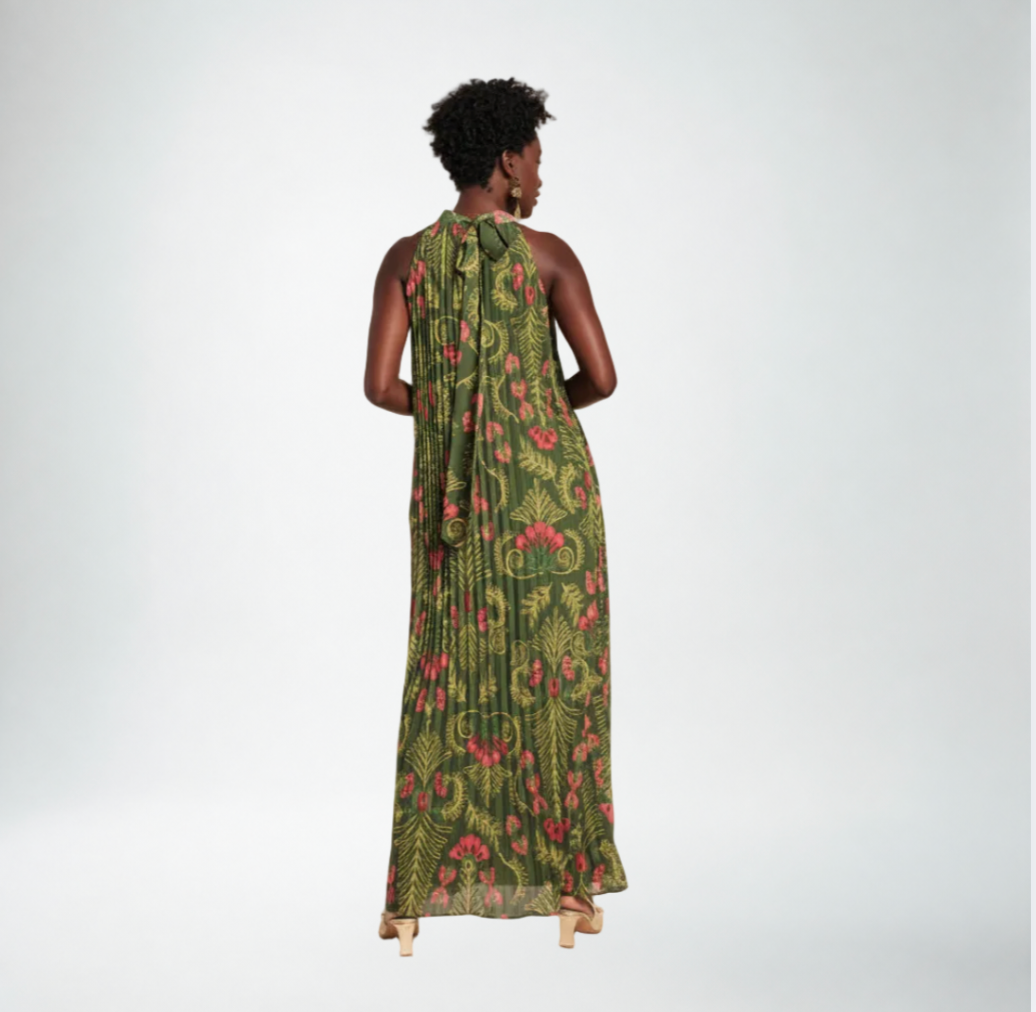 Frances Valentine Slim Pleated Maxi Dress | Canopy Green