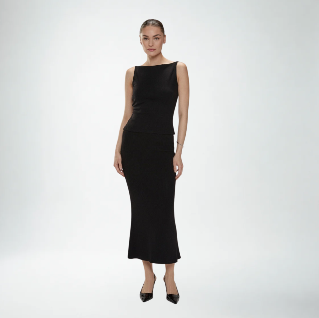 Jasmine Elaine Ribbed Knit Flare Skirt | Black