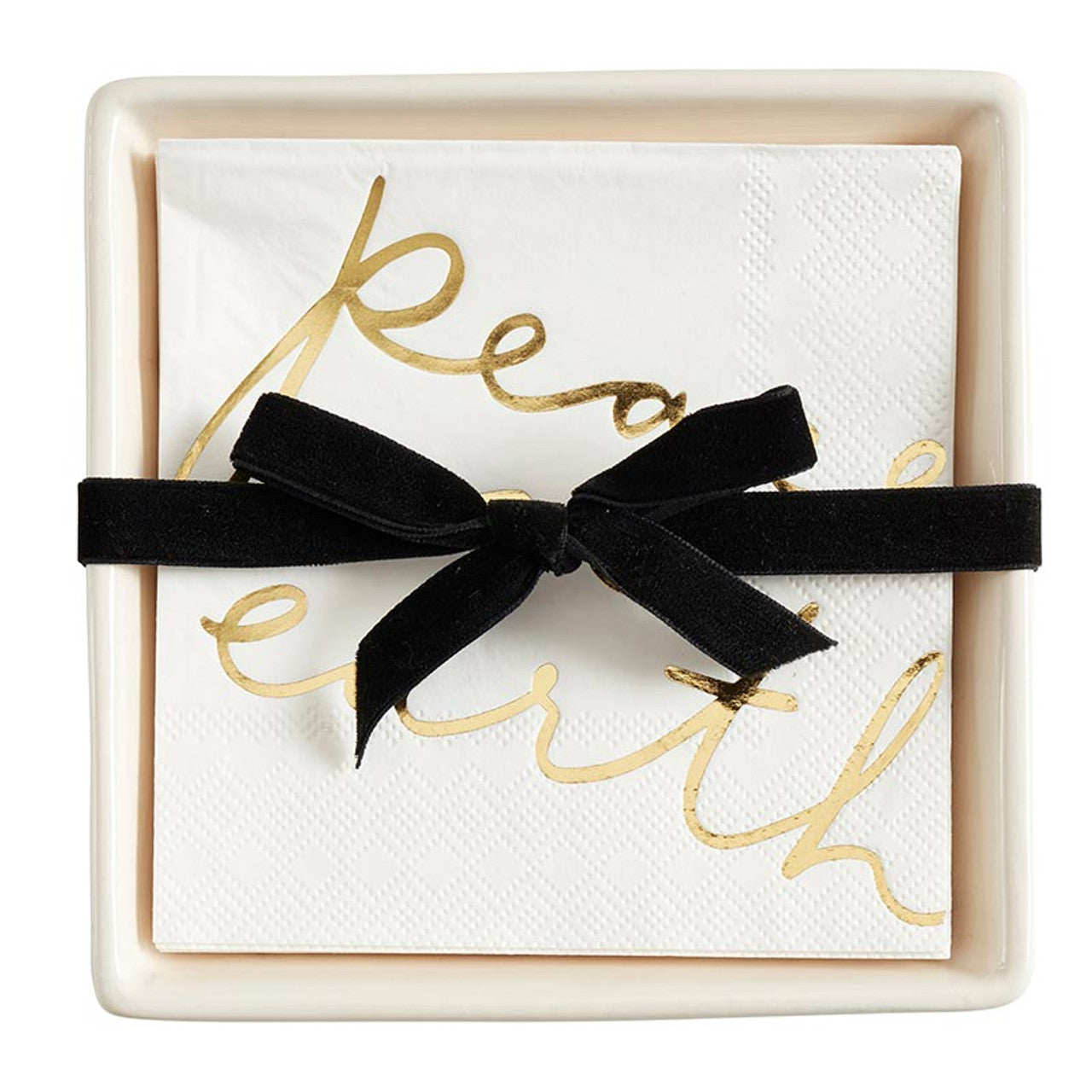 Ceramic Napkin Tray + Napkins - Gold Foil Peace on Earth