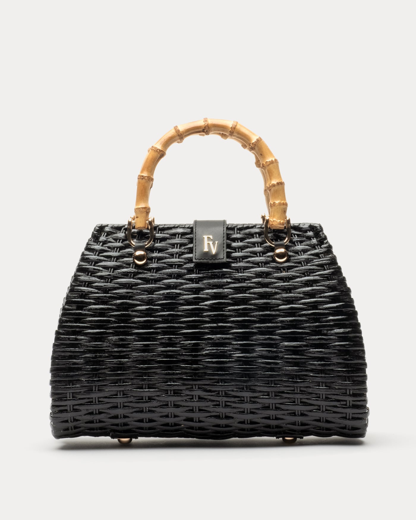 Frances Valentine Black Rooster Wicker Purse with Leather