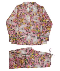 Pink Tropical Bird & Pomegranate Print Pajama Set