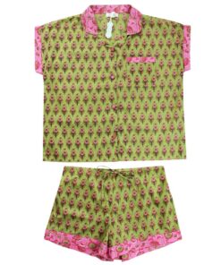 Lime Green & Pink Small Block Floral Short Pajama Set