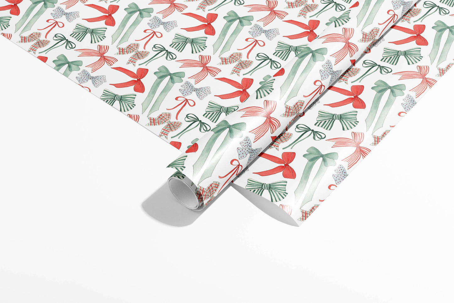 Red and Green Christmas Bows Wrapping Paper - 3 Sheet Roll