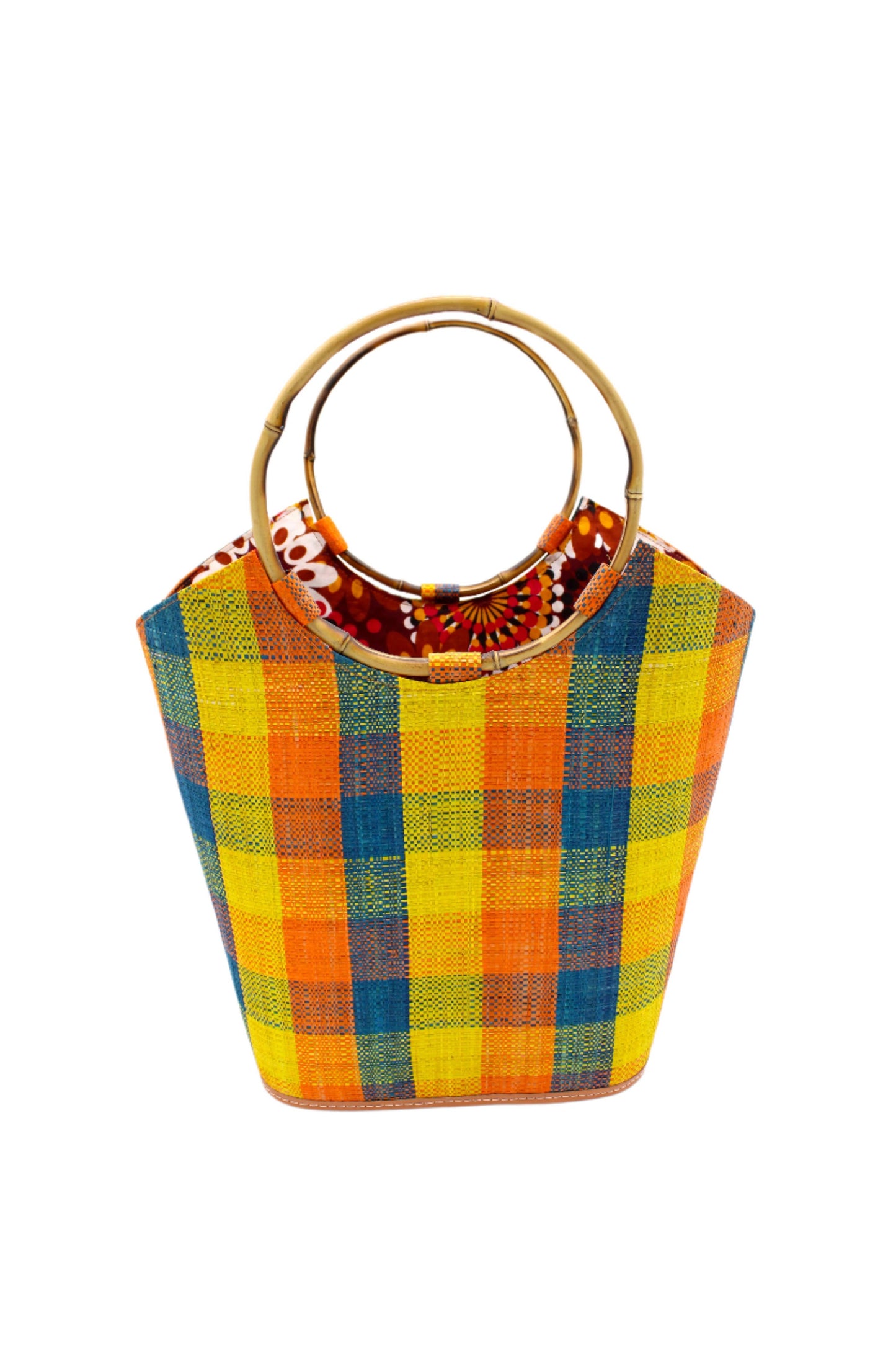 Carmen Straw Bucket Bag with Bamboo Handles: Teal